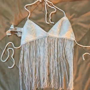 Crochet White crop top Bershka size S